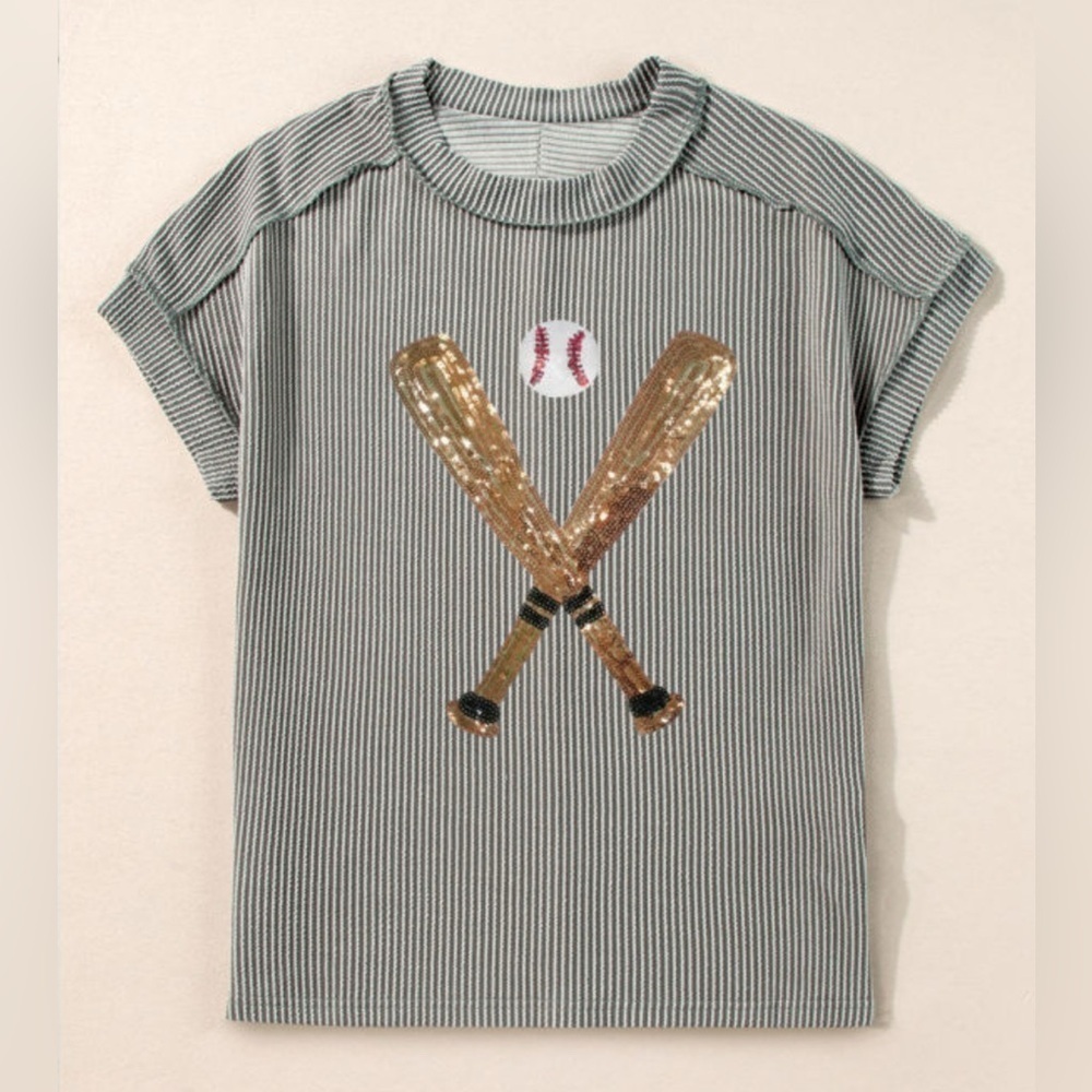 Gray Baseball Sequin T-Shirt - Picture 2 of 3